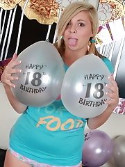 Busty teen Tegan celebrates her 18th Birthday by losing her clothes!
